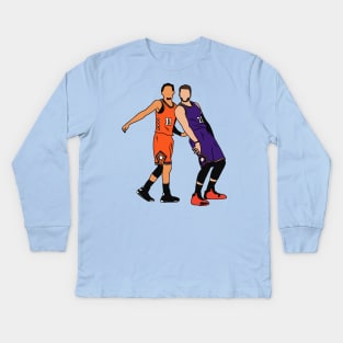 Trae Young And Luka Doncic Half Court Shot Kids Long Sleeve T-Shirt